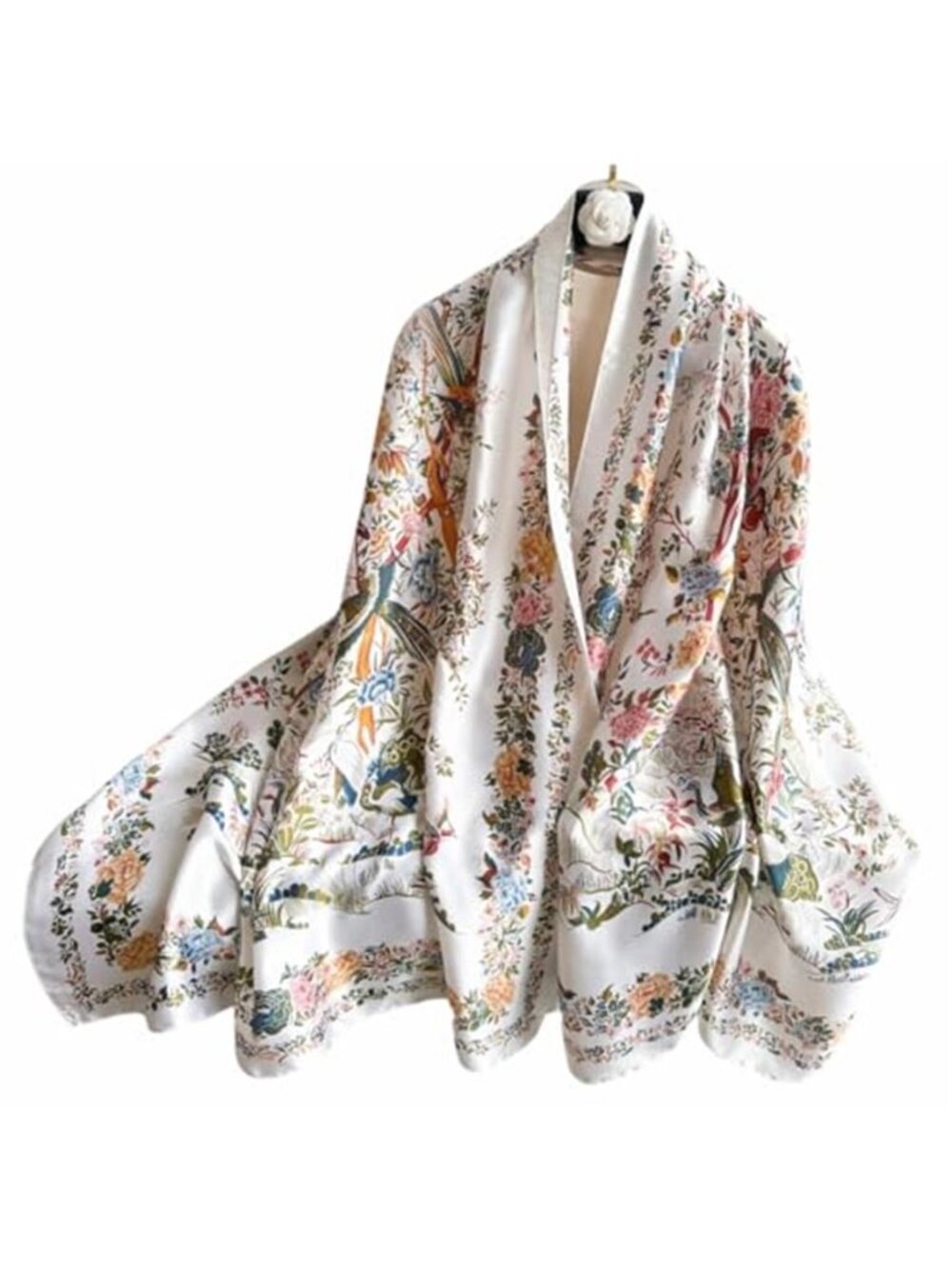 Elegant Silk Scarf Shawl for Women Lightweight Floral Satin Scarf Trendy Silky